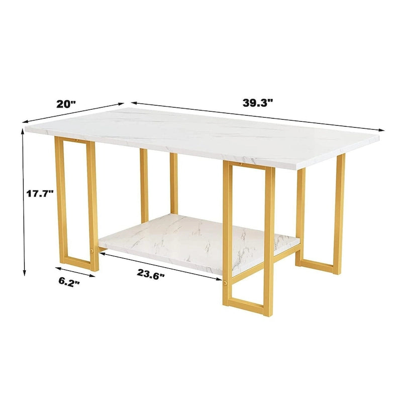 Mieres 39 Wide 2-Tier Faux Marble Top Coffee Table with Steel Frame-21