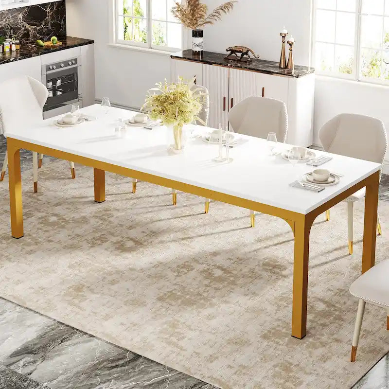 78.74-Inch Dining Table, Large Wood Dinner Table with Metal Legs for Living Room, Kitchen-15