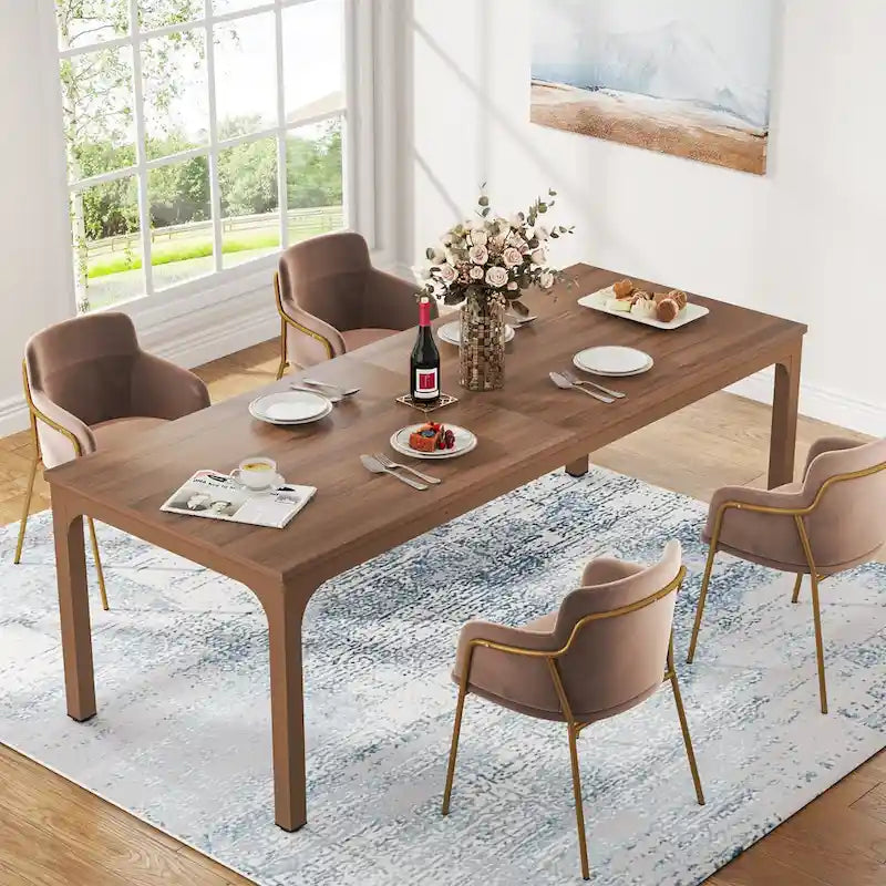 78.74-Inch Dining Table, Large Wood Dinner Table with Metal Legs for Living Room, Kitchen-3