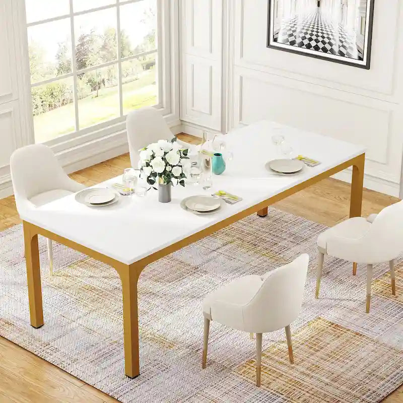 78.74-Inch Dining Table, Large Wood Dinner Table with Metal Legs for Living Room, Kitchen-9