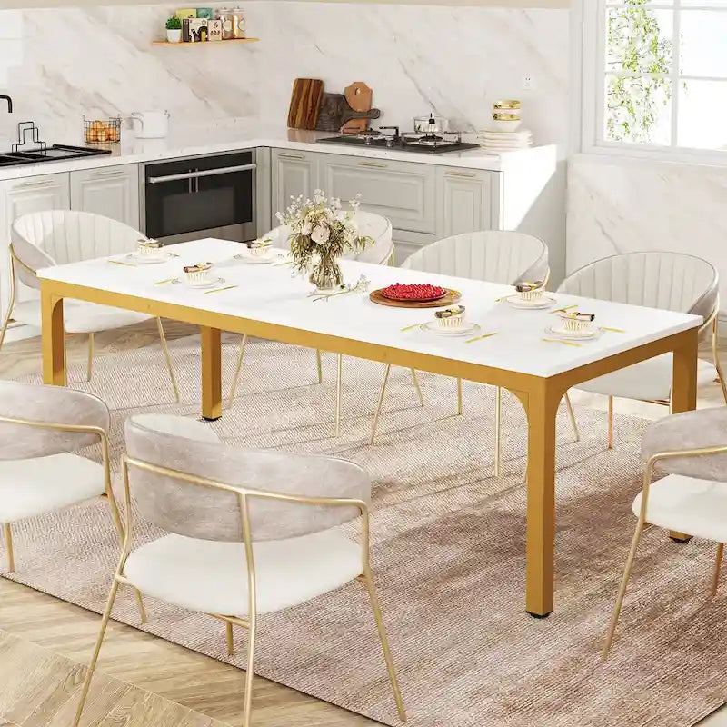 78.74-Inch Dining Table, Large Wood Dinner Table with Metal Legs for Living Room, Kitchen-10