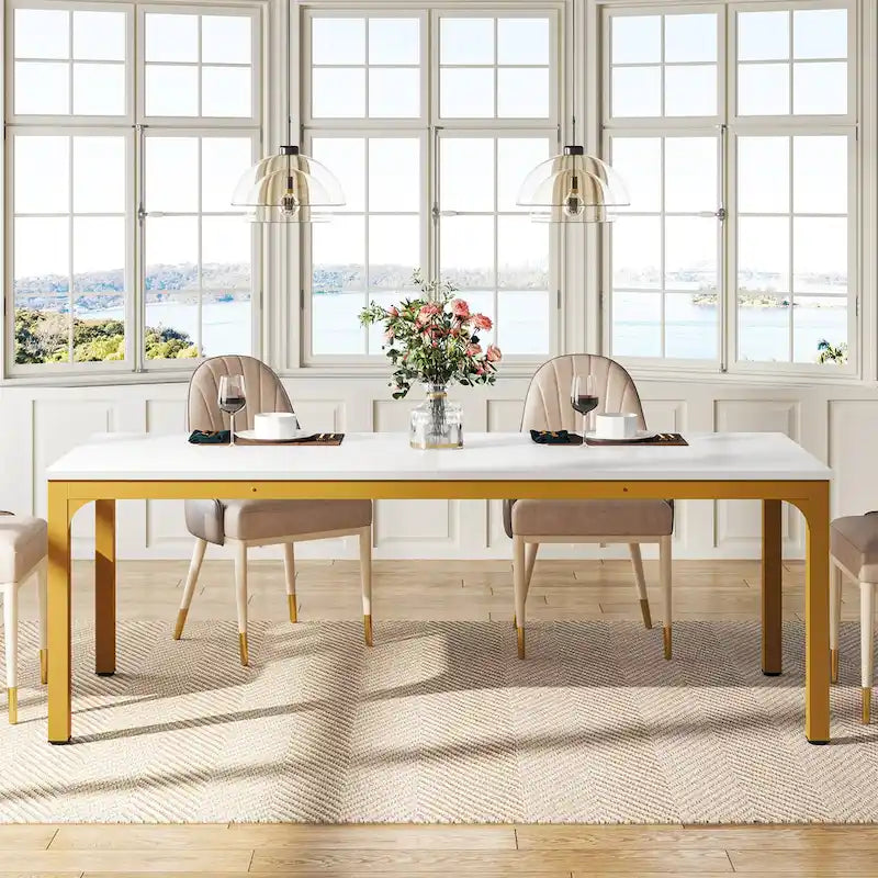 78.74-Inch Dining Table, Large Wood Dinner Table with Metal Legs for Living Room, Kitchen-11