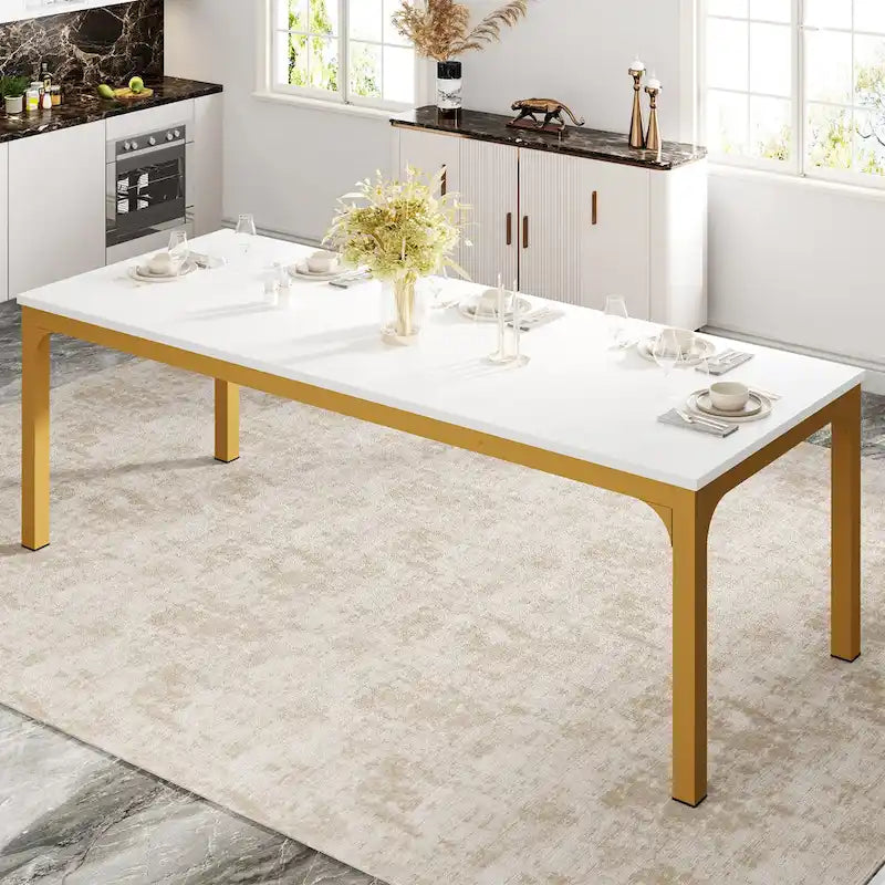 78.74-Inch Dining Table, Large Wood Dinner Table with Metal Legs for Living Room, Kitchen-12