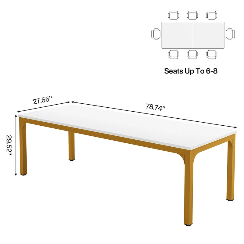 78.74-Inch Dining Table, Large Wood Dinner Table with Metal Legs for Living Room, Kitchen-14