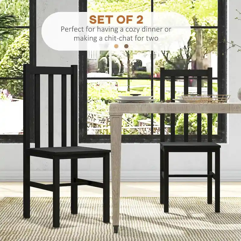 HOMCOM Dining Chairs, Set of 2 Farmhouse Kitchen & Dining Room Chairs with Slat Back, Pine Wood Seating for Living Room-3