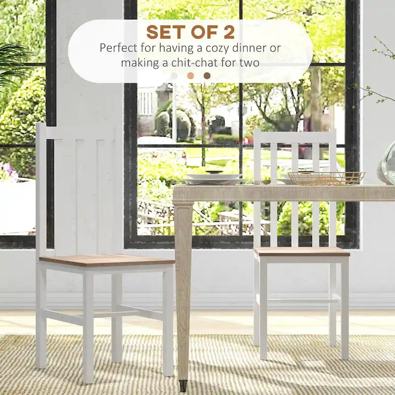 HOMCOM Dining Chairs, Set of 2 Farmhouse Kitchen & Dining Room Chairs with Slat Back, Pine Wood Seating for Living Room-12