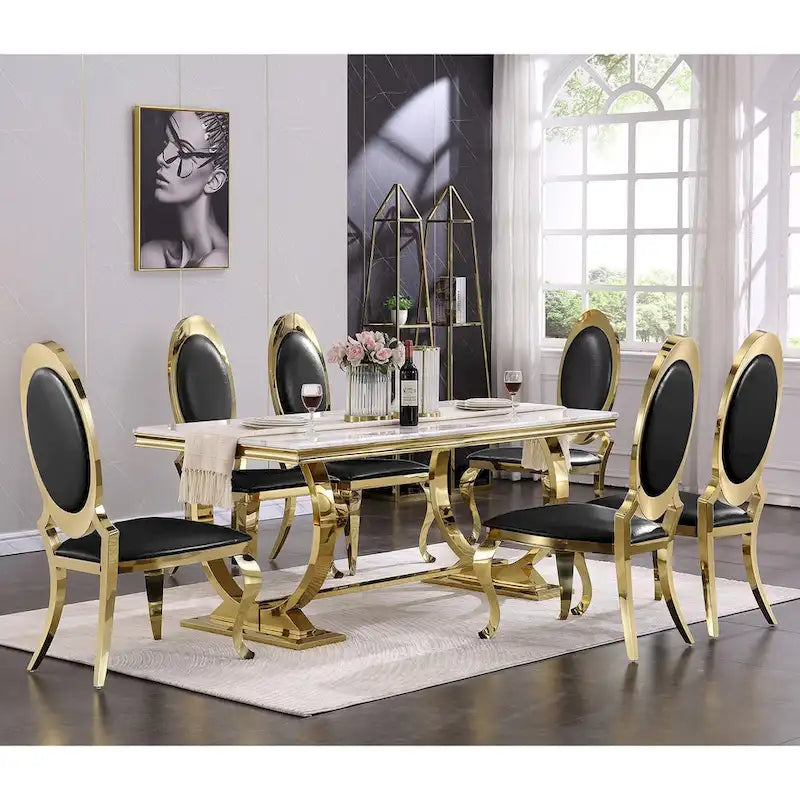 Luxury Black PU Leather Dining Chairs with Polished Gold Cabriole Legs-2