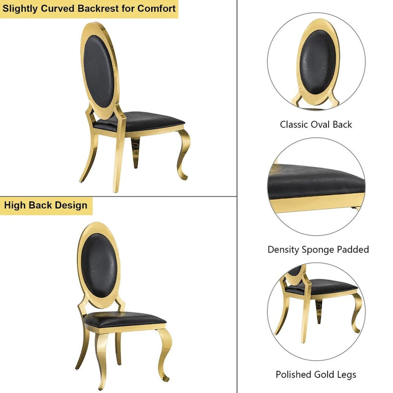 Luxury Black PU Leather Dining Chairs with Polished Gold Cabriole Legs-4