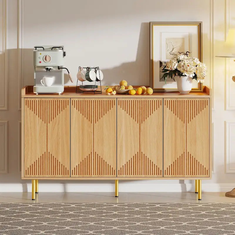 Moasis Double Sideboard Buffet Cabinet with Storage Shelf 4-Door Cabinet for Living Room and Kitchen