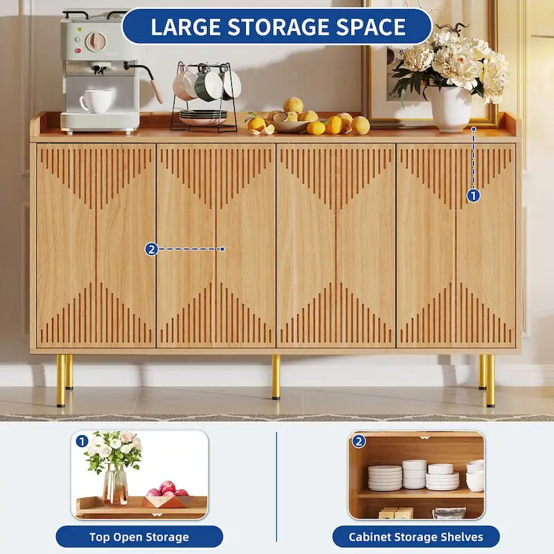 Moasis Double Sideboard Buffet Cabinet with Storage Shelf 4-Door Cabinet for Living Room and Kitchen-3