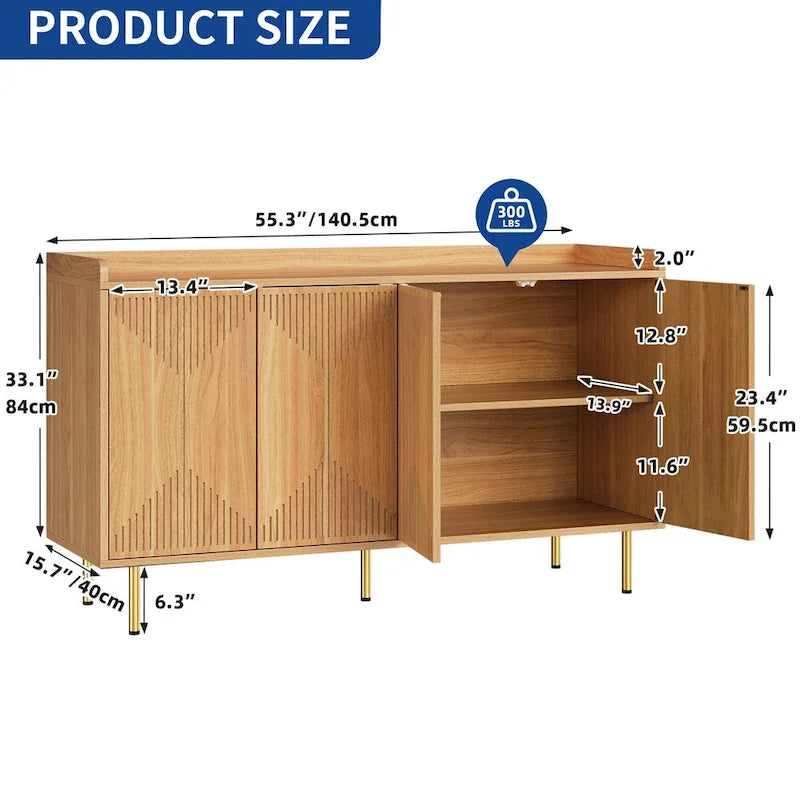 Moasis Double Sideboard Buffet Cabinet with Storage Shelf 4-Door Cabinet for Living Room and Kitchen-6