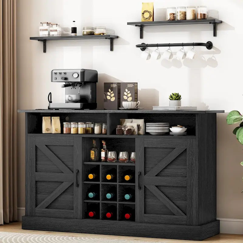 52Farmhouse Coffee Bar Cabinet with Floating Shelf - 15.75D x 52W x 34H-14