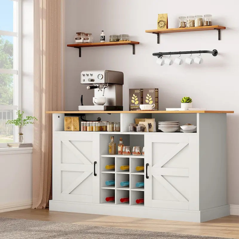 52Farmhouse Coffee Bar Cabinet with Floating Shelf - 15.75D x 52W x 34H-15
