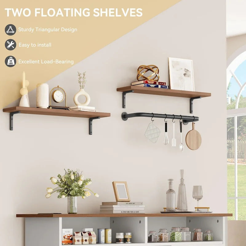 52Farmhouse Coffee Bar Cabinet with Floating Shelf - 15.75D x 52W x 34H-7