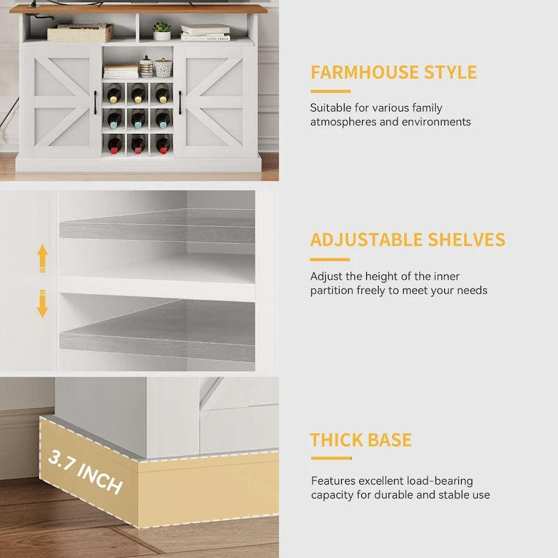 52Farmhouse Coffee Bar Cabinet with Floating Shelf - 15.75D x 52W x 34H-8