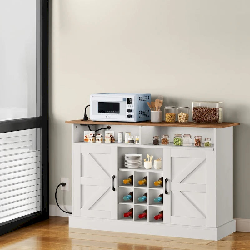 52Farmhouse Coffee Bar Cabinet with Floating Shelf - 15.75D x 52W x 34H-9