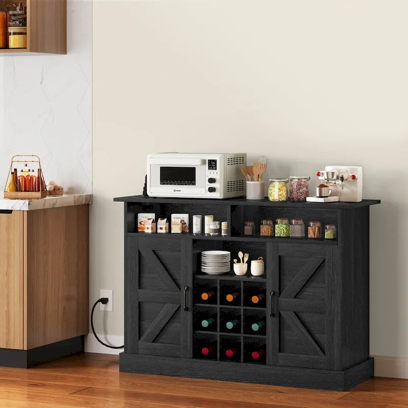 52Farmhouse Coffee Bar Cabinet with Floating Shelf - 15.75D x 52W x 34H-13