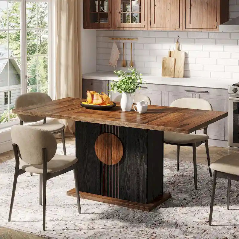 55 Dining Table with Rectangle Wood Top for Kitchen Dining Room