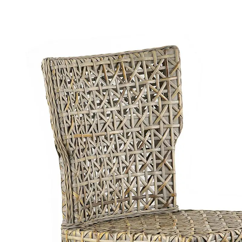 22 Inch Side Dining Chair, Woven Rattan Backrest and Seat, Weathered Gray-3