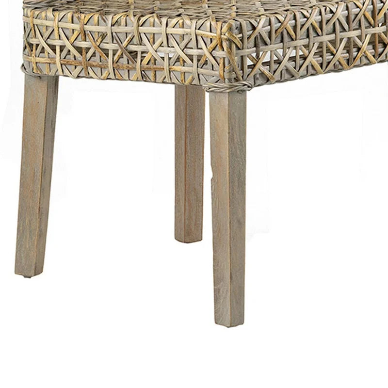 22 Inch Side Dining Chair, Woven Rattan Backrest and Seat, Weathered Gray-4