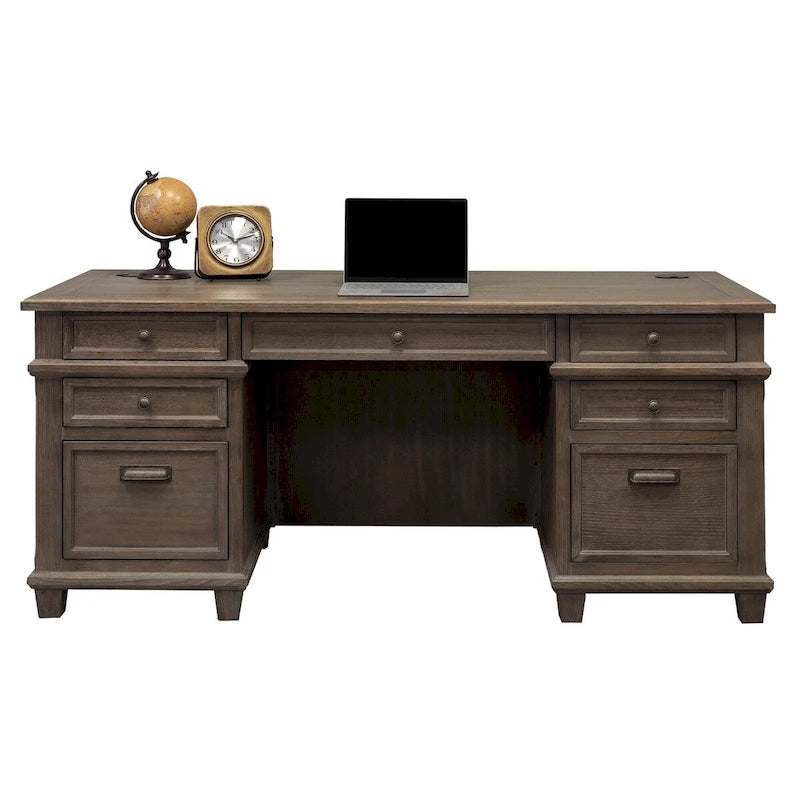 Carson Wood Double Pedestal Executive Desk, Writing Table, Office Desk, Gray-9