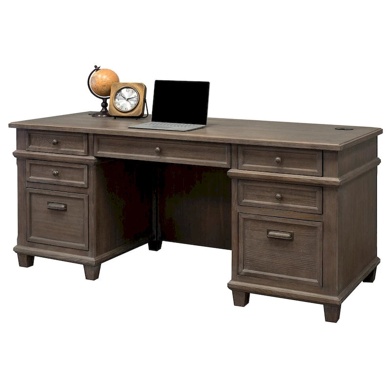 Carson Wood Double Pedestal Executive Desk, Writing Table, Office Desk, Gray-2