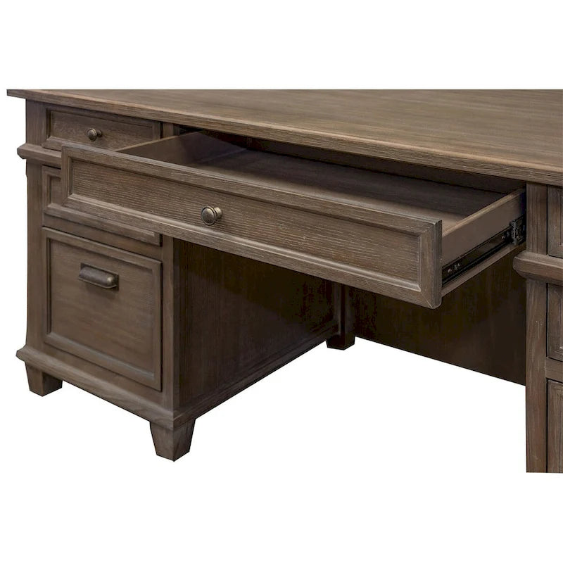 Carson Wood Double Pedestal Executive Desk, Writing Table, Office Desk, Gray-6