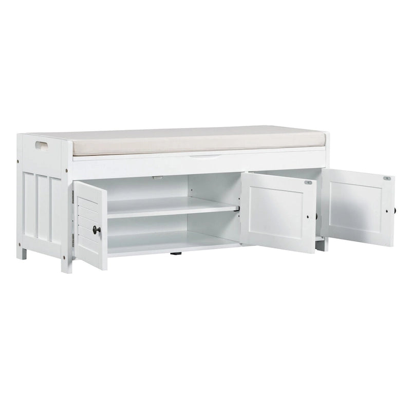 3 Doors Storage Bench with Removable Cushion and Hidden Storage Space-10