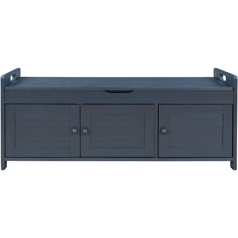 3 Doors Storage Bench with Removable Cushion and Hidden Storage Space-26