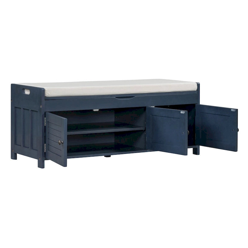 3 Doors Storage Bench with Removable Cushion and Hidden Storage Space-28
