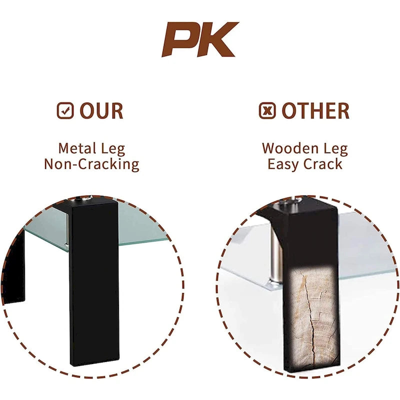 Rectangle Coffee Table Glass Tabletop with Lower Shelf-9