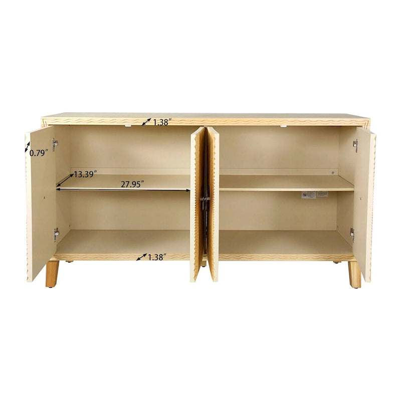 Vintage 4 Door Storage Cabinet, Carved Scatter Pattern Dining Sideboard, Large Buffet with Adjustable Shelves, Console Cabinet-5