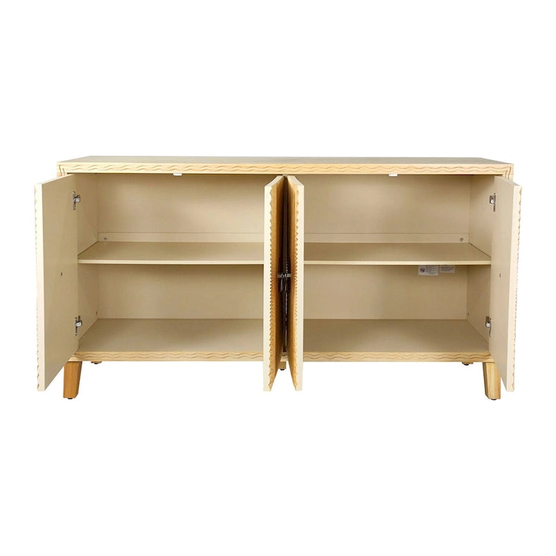 Vintage 4 Door Storage Cabinet, Carved Scatter Pattern Dining Sideboard, Large Buffet with Adjustable Shelves, Console Cabinet-9