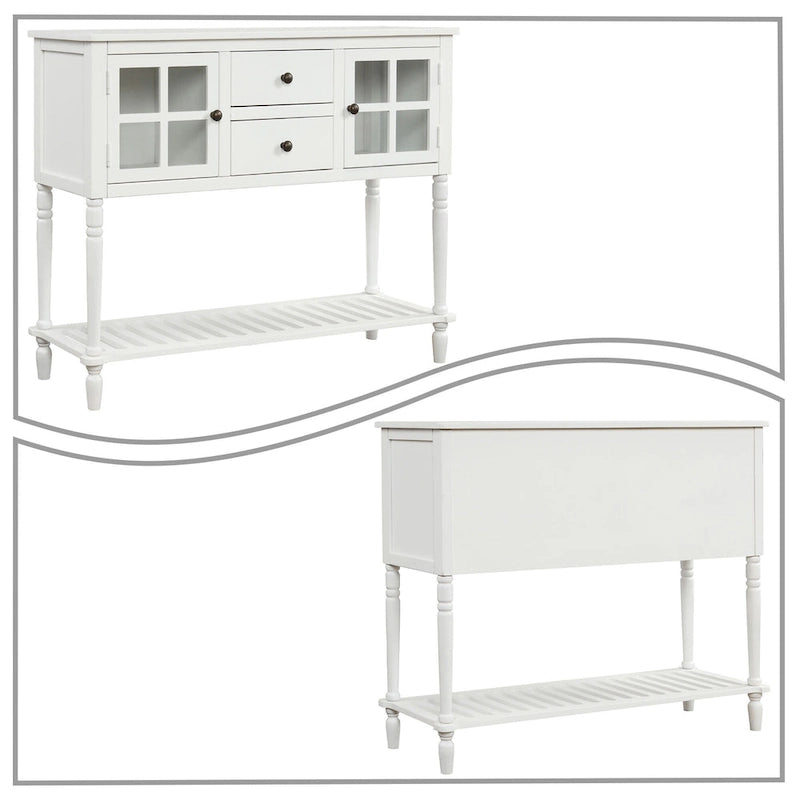 Vintage French Wooden Console Table with Two Glass Cabinet Doors-3