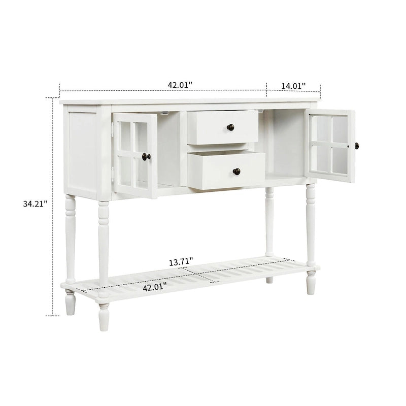 Vintage French Wooden Console Table with Two Glass Cabinet Doors-4