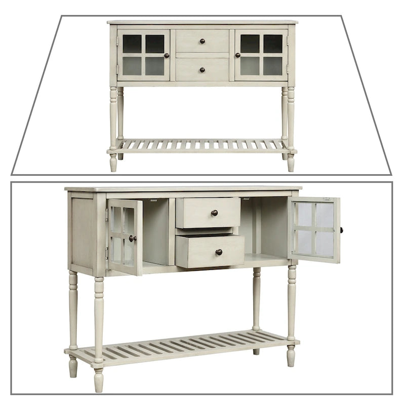 Vintage French Wooden Console Table with Two Glass Cabinet Doors-9