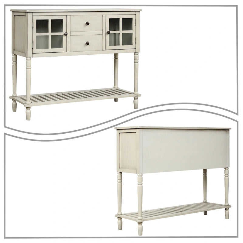 Vintage French Wooden Console Table with Two Glass Cabinet Doors-10