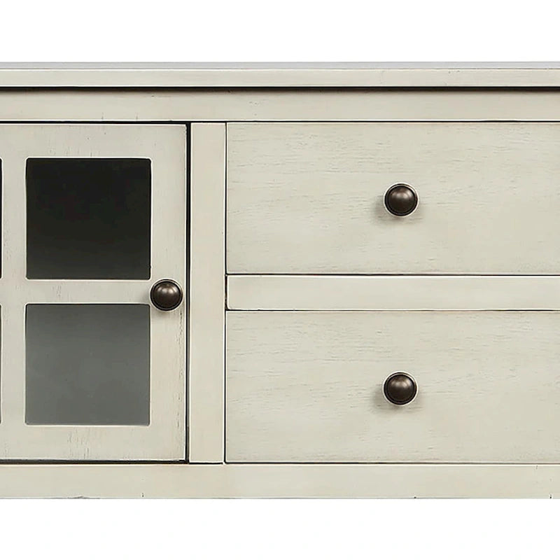 Vintage French Wooden Console Table with Two Glass Cabinet Doors-12