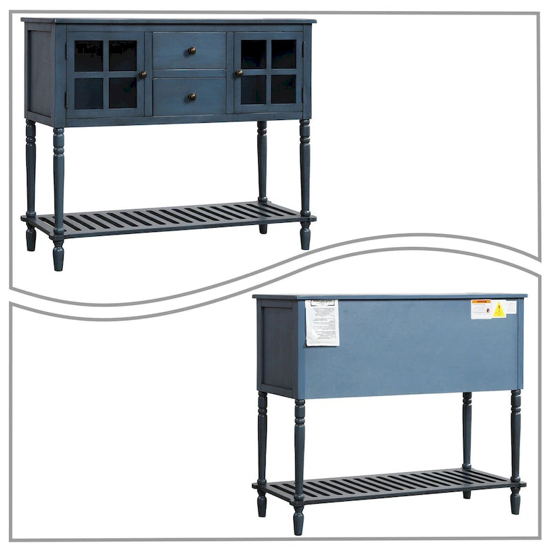 Vintage French Wooden Console Table with Two Glass Cabinet Doors-17