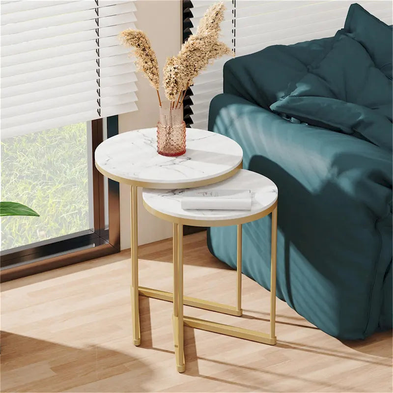 Set of 2 Round Nesting Coffee Side Table Modern Accent End Table