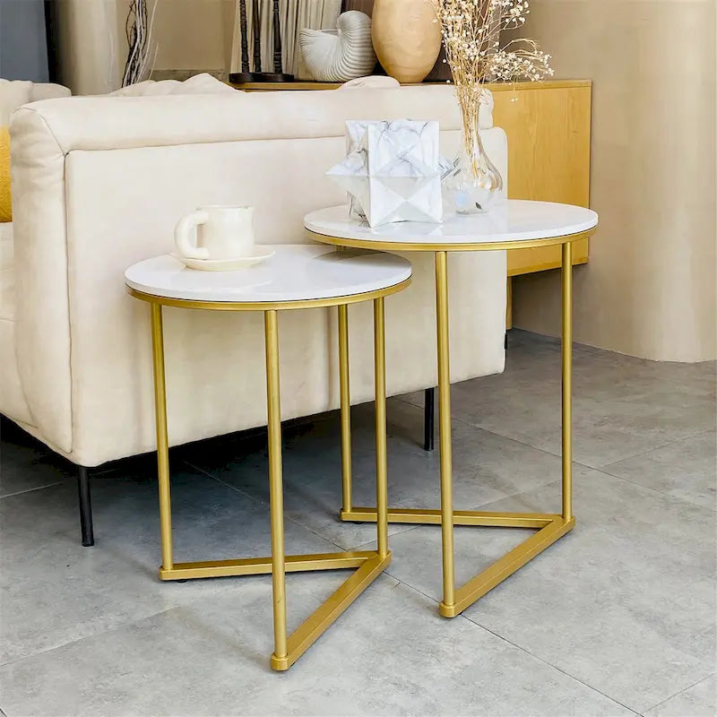 Set of 2 Round Nesting Coffee Side Table Modern Accent End Table-3