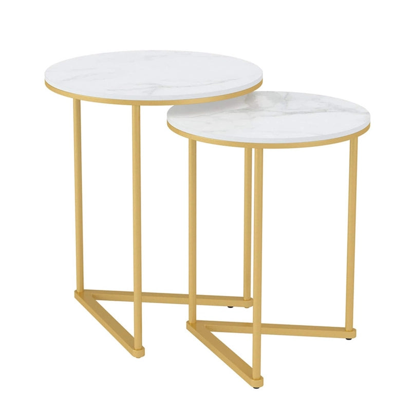 Set of 2 Round Nesting Coffee Side Table Modern Accent End Table-7