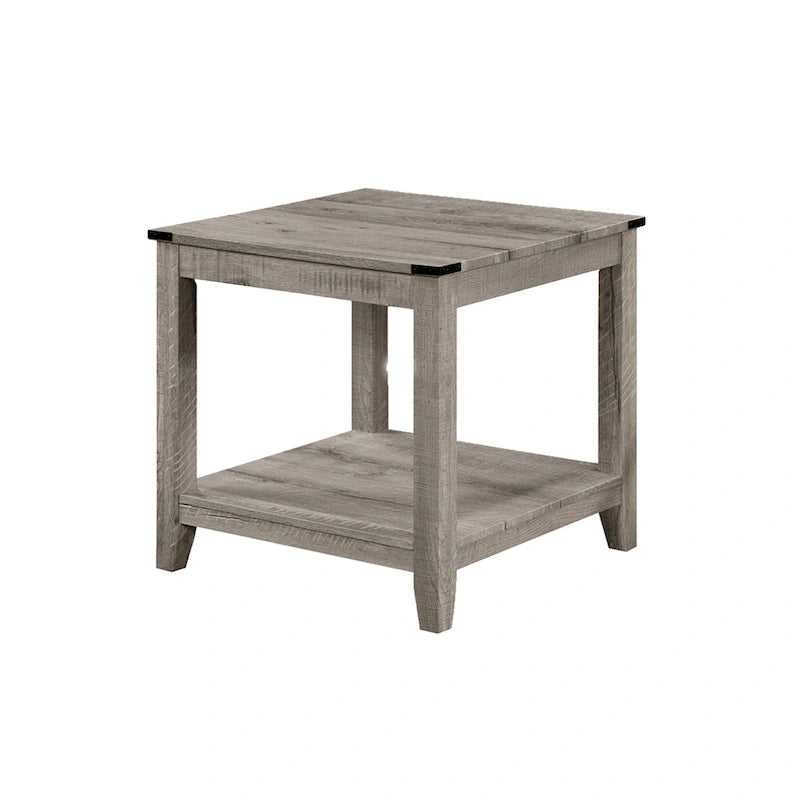 Hilton 3 Piece Coffee and End Table Set, Wood, Storage Shelf, Beige Finish-3