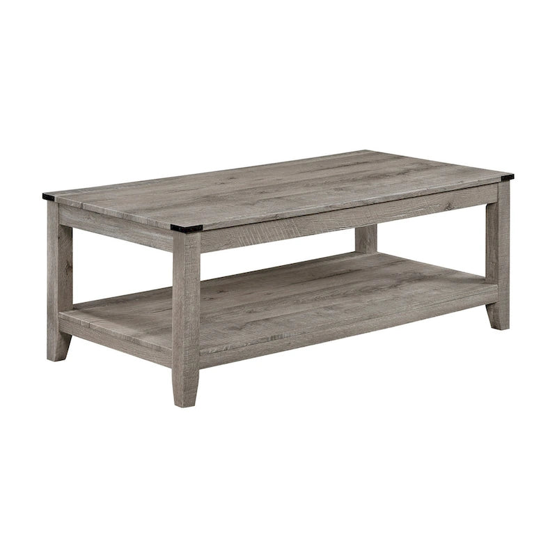 Hilton 3 Piece Coffee and End Table Set, Wood, Storage Shelf, Beige Finish-4