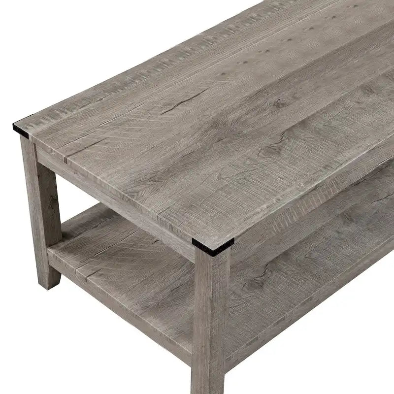 Hilton 3 Piece Coffee and End Table Set, Wood, Storage Shelf, Beige Finish-5