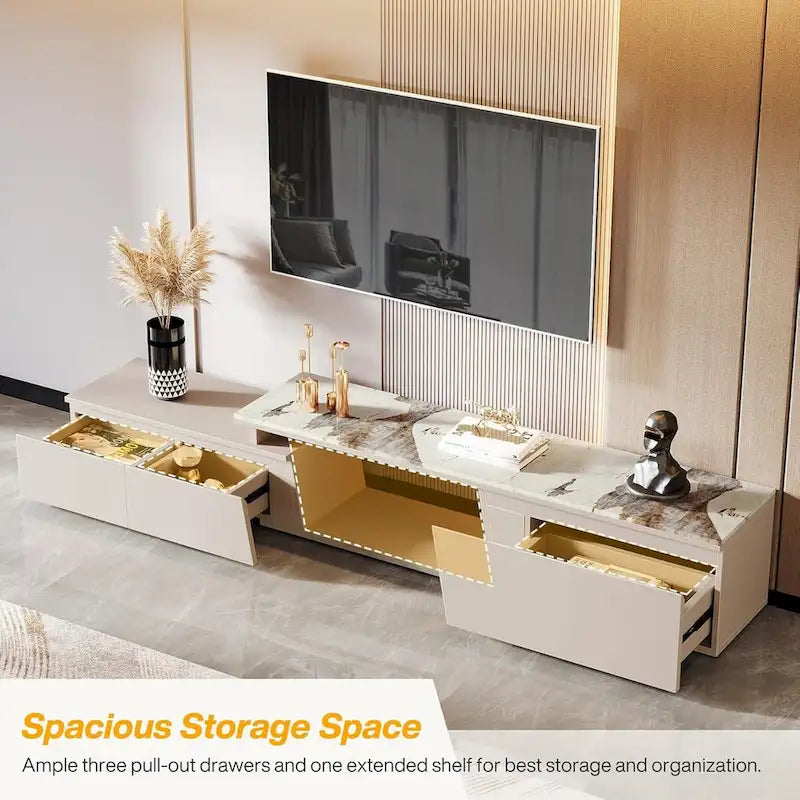 70.9 W - 105 W Extendable TV Stand, Extra Long Modern Entertainment Center with 3 Drawers-3