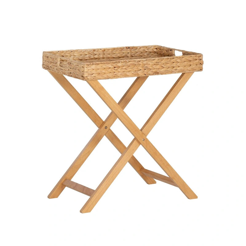 Christiansen Natural Hyacinth Foldable Snack Table with Removable Tray-4