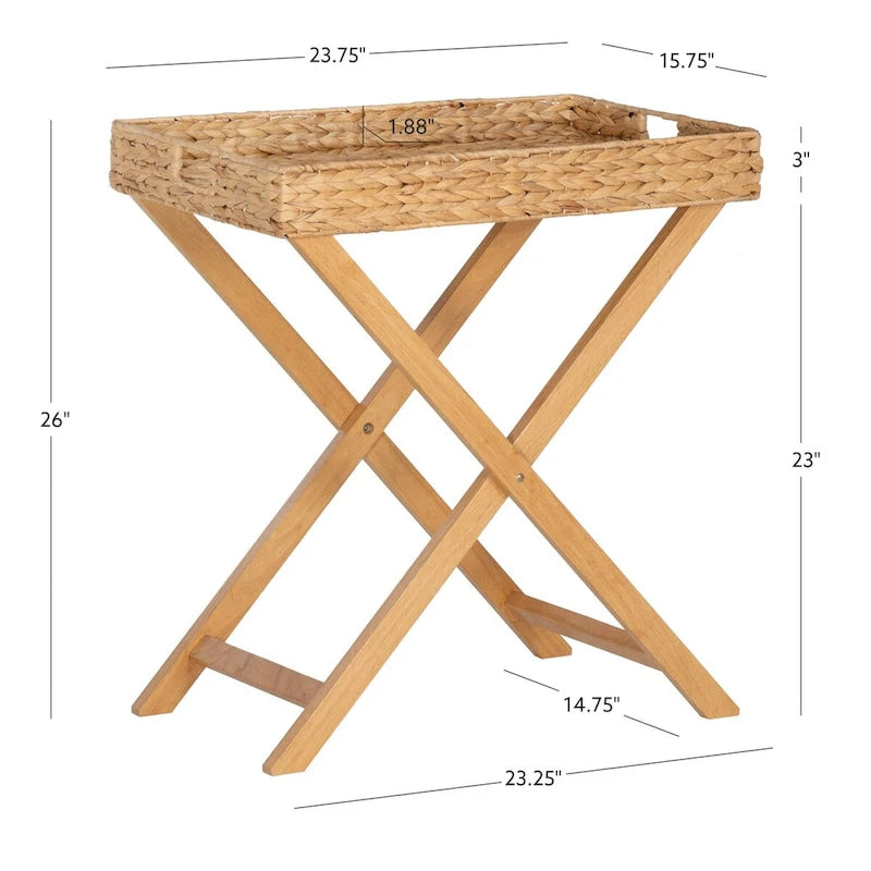 Christiansen Natural Hyacinth Foldable Snack Table with Removable Tray-7