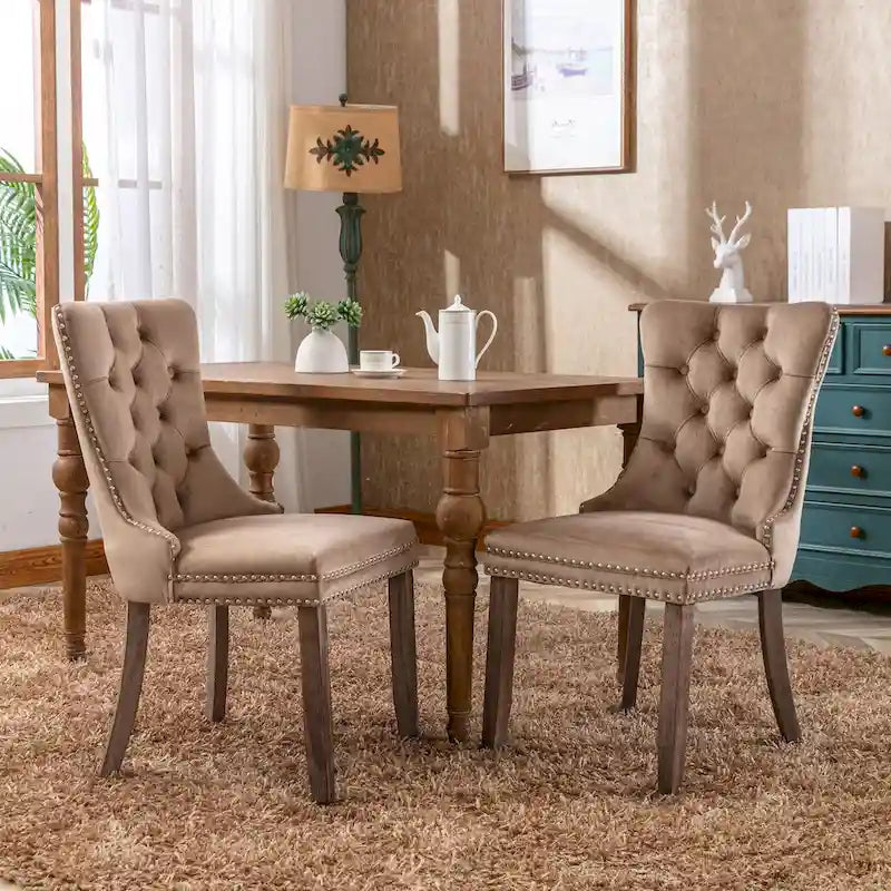 High-end Tufted Solid Wood Contemporary Velvet Upholstered Dining Chair with Wood Legs Nailhead Trim 2-Pcs Set-19