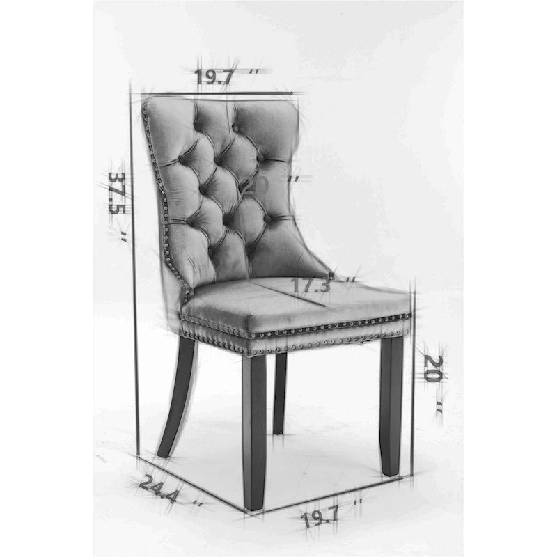 High-end Tufted Solid Wood Contemporary Velvet Upholstered Dining Chair with Wood Legs Nailhead Trim 2-Pcs Set-7